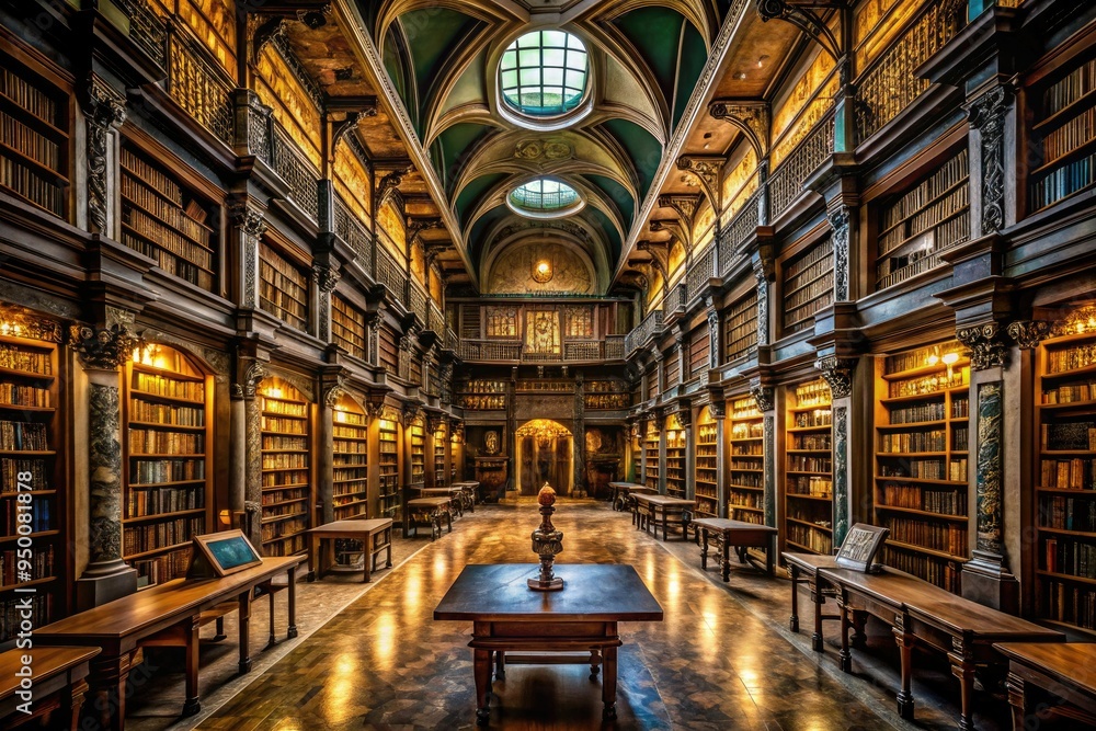 Naklejka premium ominous shadowy literary labyrinthine knowledgecrypt