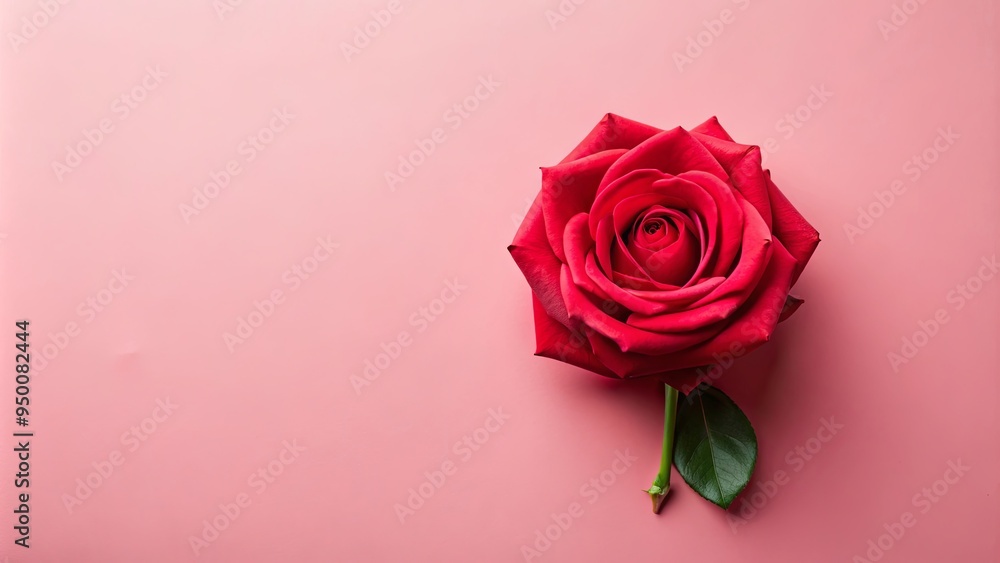 Top view of a vibrant red rose on a soft pastel pink background Top view of a vibrant red rose on a soft pastel pink background