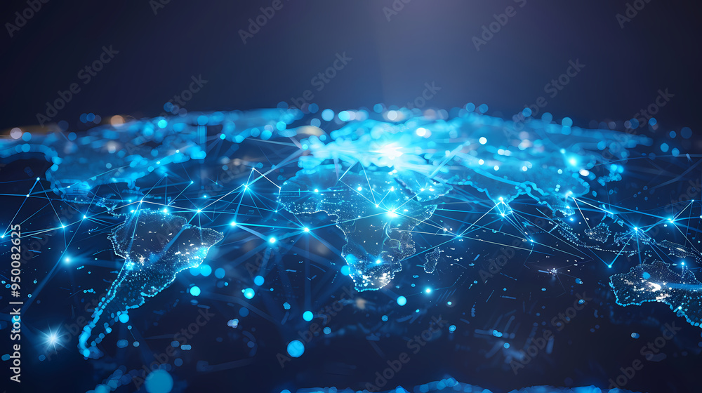 Fototapeta premium 2d illustration world map abstract background.Global network connection. World map point and line composition concept of global business.