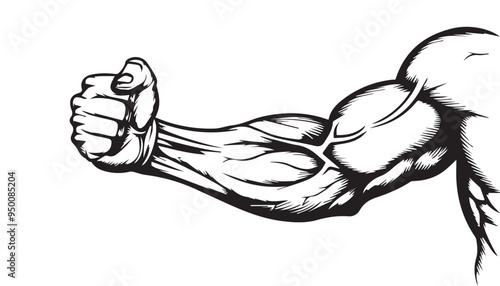  Muscular Arm in Woodcut Style - Vintage Hand-Drawn Black and White Engraved Vector Illustration