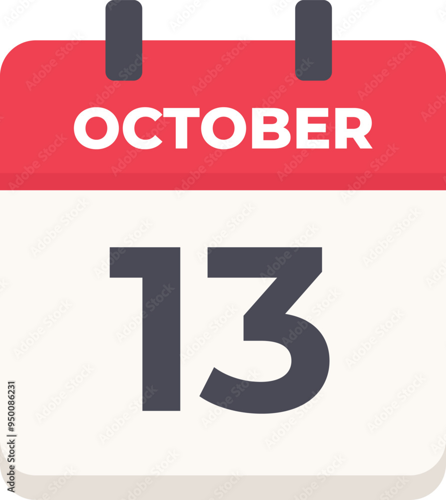 October 13 - Daily Calendar Icon in flat design style