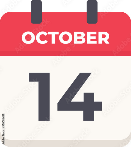 14 October- Daily Calendar Icon in flat design style red and white