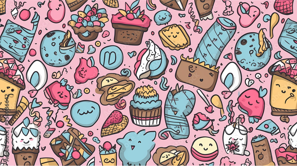Sweets and fruits as background in 2D illustration. Sweets and fruits as background in 2D illustration.
