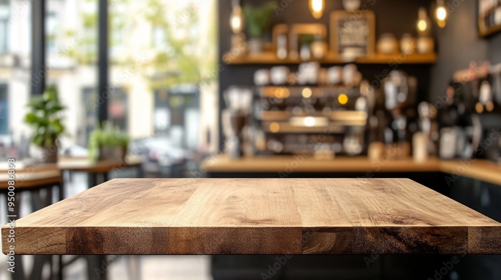 Rustic wooden table surface in foreground of cozy cafe interior, blurred background showcasing warm lighting and inviting atmosphere for coffee lovers. Rustic wooden table surface in foreground of cozy cafe interior, blurred background showcasing warm lighting and inviting atmosphere for coffee lovers.