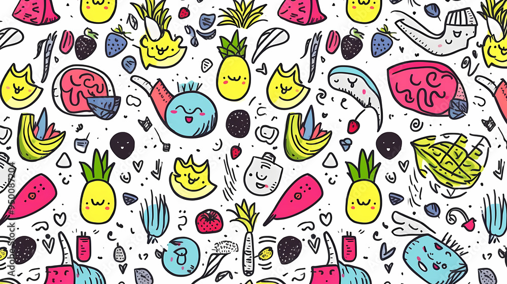 Sweets and fruits as background in 2D illustration. Sweets and fruits as background in 2D illustration.