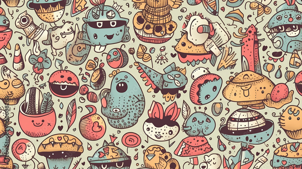 Obraz premium Sweets and fruits as background in 2D illustration.