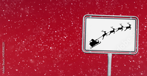 Weihnachtssild mit Santa Claus vor Rotem Hintergrund