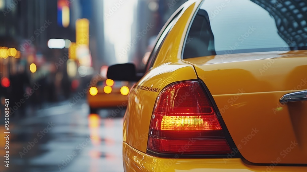Rear View of Yellow Cab in the Streets of New York, Symbol of Big City Life Rear View of Yellow Cab in the Streets of New York, Symbol of Big City Life