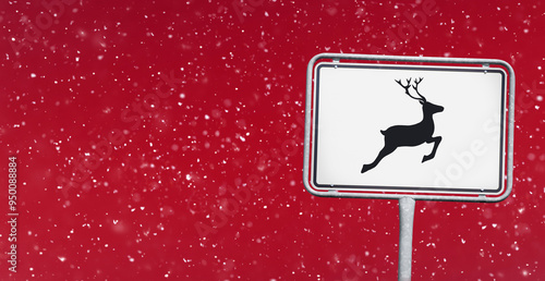 Weihnachtssild mit Santa Claus vor Rotem Hintergrund