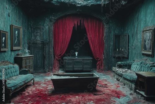 Vampire's Lair with Gothic Furniture and Ajar Coffin