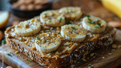 Almond butter spread on whole grain bread 