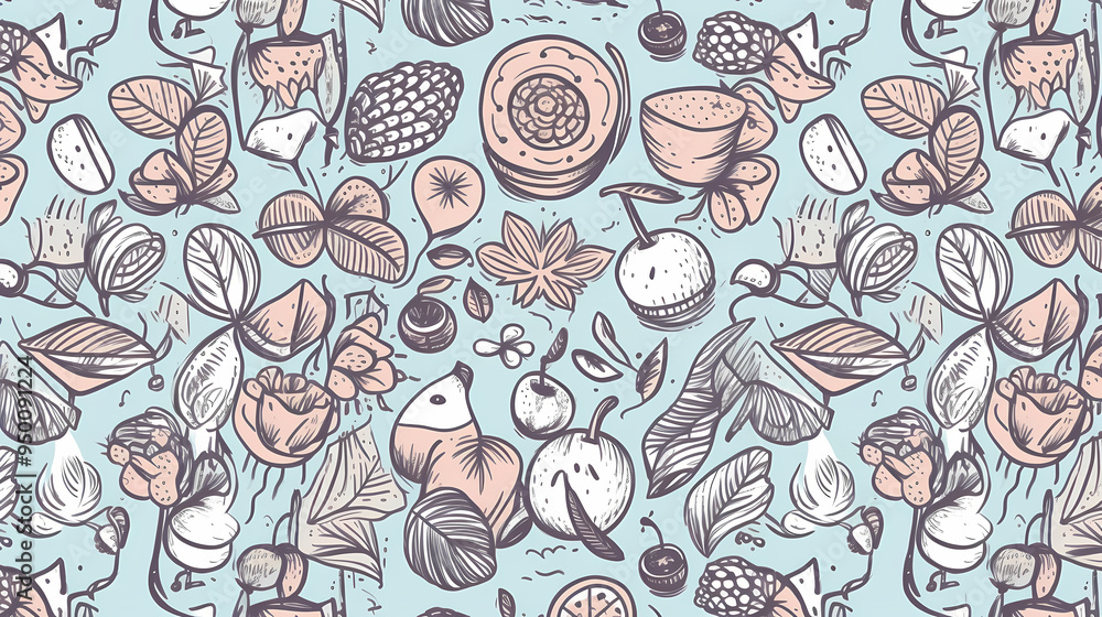 2d illustration An image of sweets and fruits as a background 2d illustration An image of sweets and fruits as a background