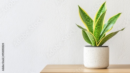 Fiddle-Leaf Fig in White Pot: Minimalist Concept with Copy Space photo