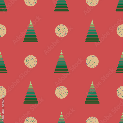 Abstract geometric seamless pattern in red, green and gold color. Idea for Christmas theme or festival. Tile pattern. Use for background , wallpaper, card, cover or decoration, paper, textile and etc