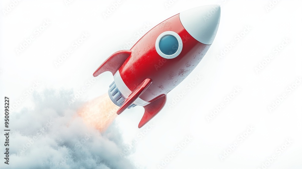 Red and White Toy Rocket Launching Hasselblad Style Red and White Toy Rocket Launching Hasselblad Style