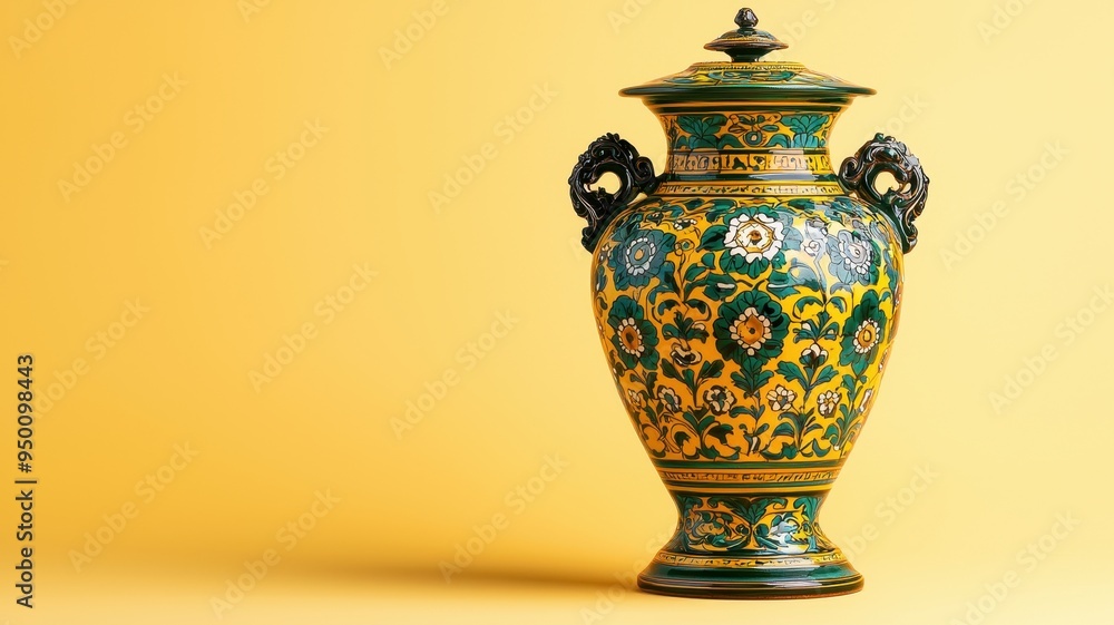 An elegant ceramic vase featuring intricate floral designs in vibrant colors, perfect for home decor and artistic displays. An elegant ceramic vase featuring intricate floral designs in vibrant colors, perfect for home decor and artistic displays.