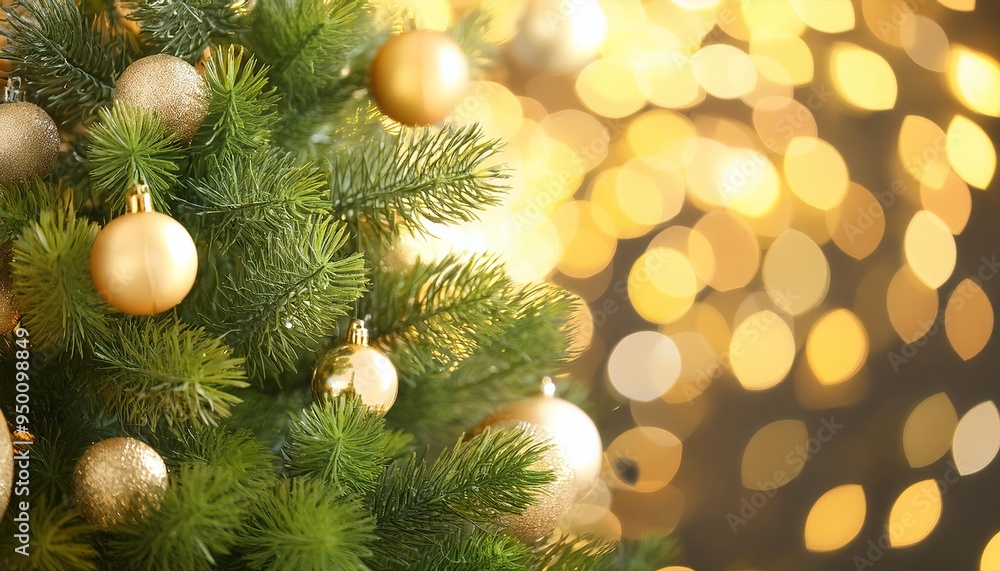 Christmas Tree With Baubles And Blurred Shiny Lights Christmas Tree With Baubles And Blurred Shiny Lights