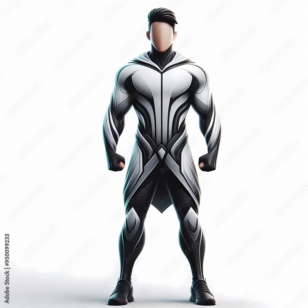 3d rendered Futuristic superhero in black and white suit. 3d rendered Futuristic superhero in black and white suit.