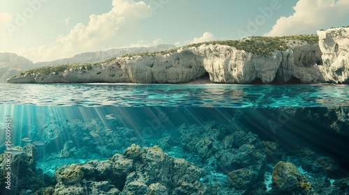 a beautiful sight, the surface of the water and the blueness under the water delight the eye at the same time photo