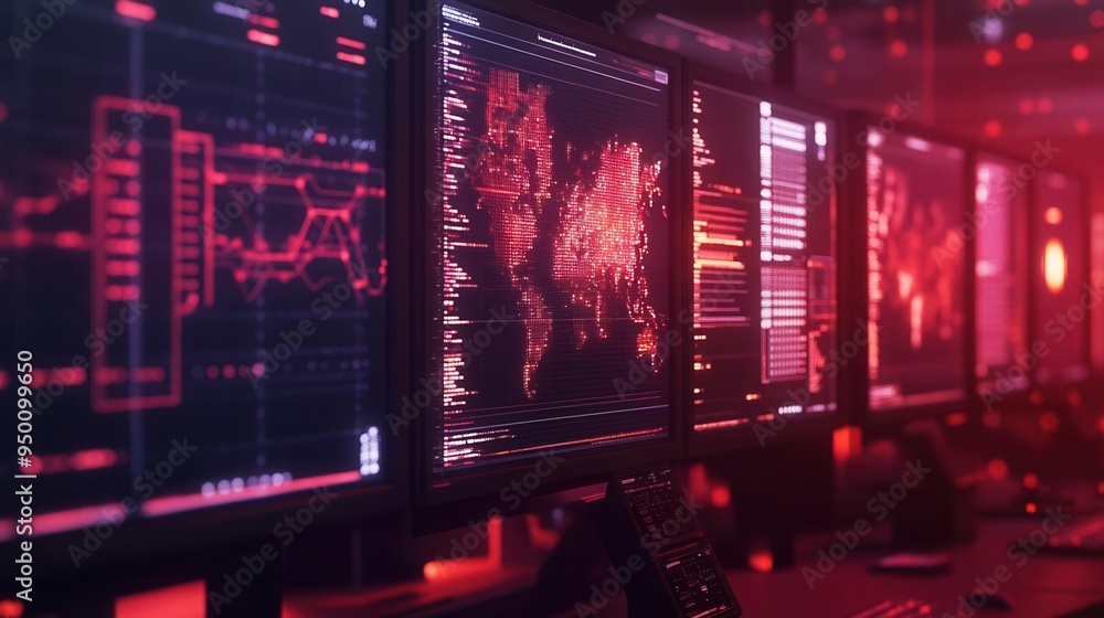 Close-up of advanced threat detection tools within a cybersecurity innovation center. Close-up of advanced threat detection tools within a cybersecurity innovation center.