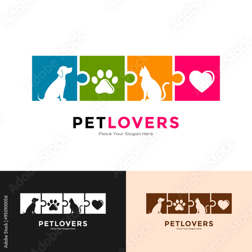 Puzzle pet logo vector template. Suitable for business, veterinary, animal and information pets