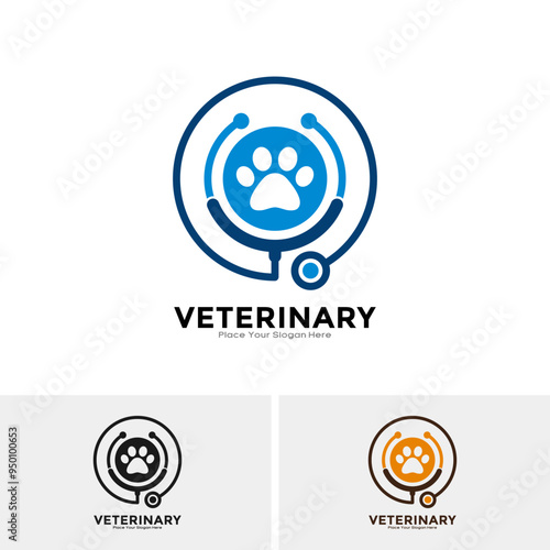 veterinary stethoscope with paw vector logo design. This is suitable for veterinary, animal pet, medical and logo design illustration on white background