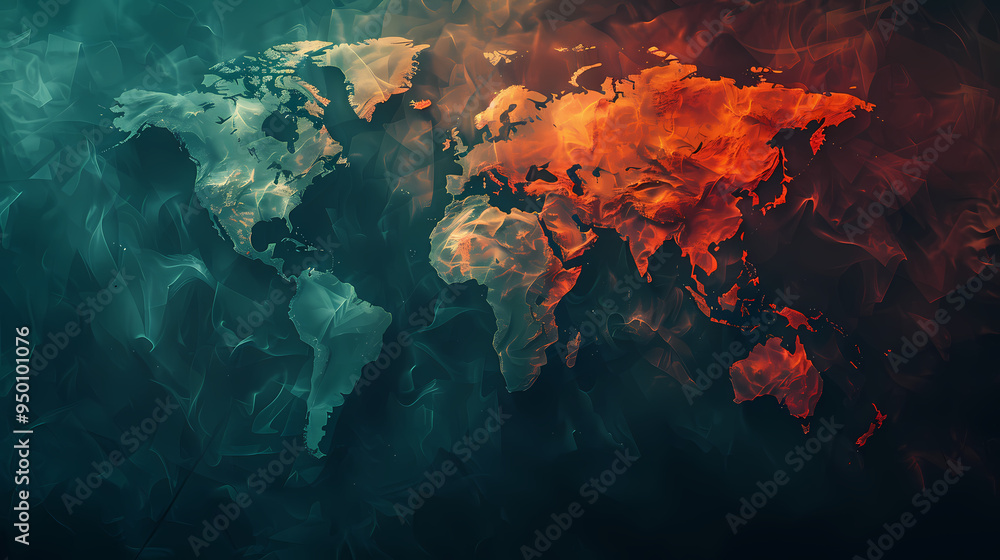 Fototapeta premium 2d illustration world map abstract background.Global network connection. World map point and line composition concept of global business.