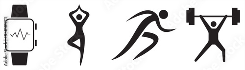 fitness and sport icon. Fitness Tracker, yoga, running, Weightlifting icon vector illustration