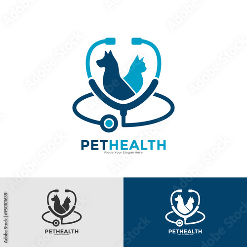 veterinary stethoscope with dog and cat vector logo template. This is suitable for veterinary, animal pet, medical and logo design illustration on white background