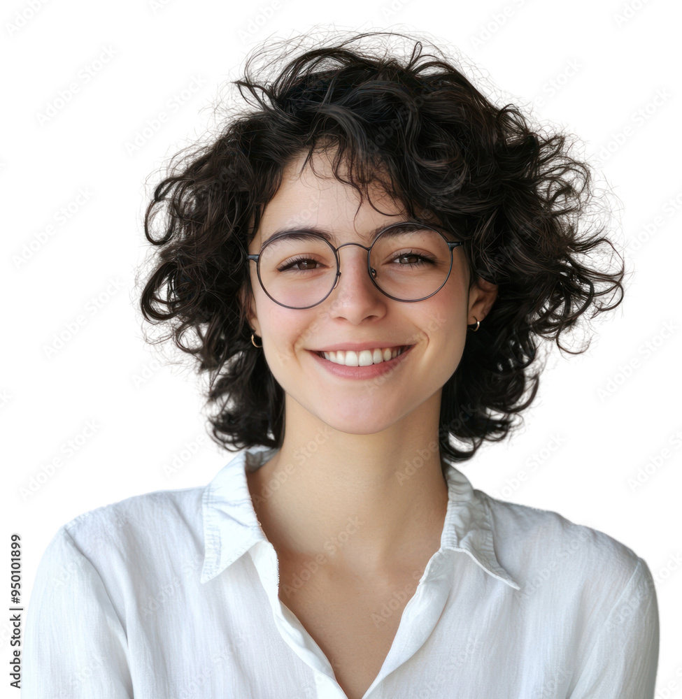 Obraz premium PNG Smiling woman with curly hair
