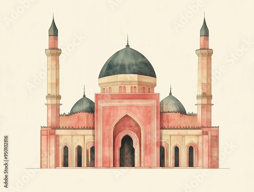 a minimalist architectual drawing, on a light beige background, in style of boho and neo - fauvism art photo