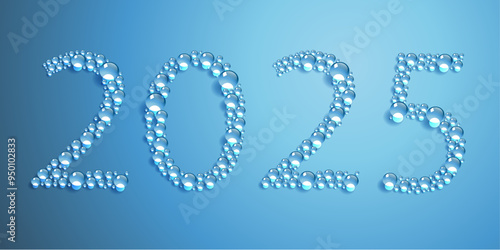 arte de vœux sur le thème de l’environnement et du développement durable avec le concept des gouttes d’eau formant l’année 2025