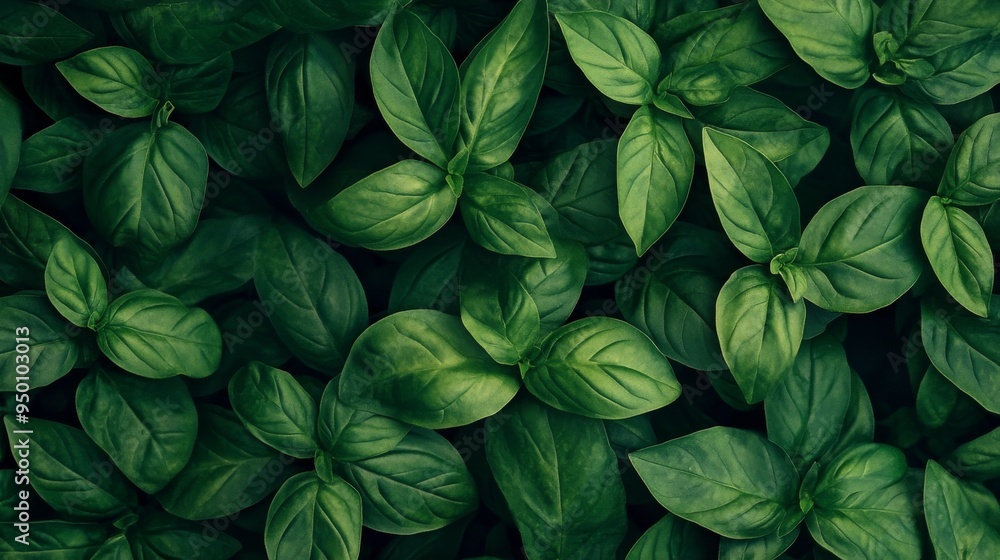 Vibrant green basil fronds Vibrant green basil fronds