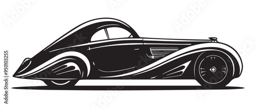 Vintage Classic Car in Retro Woodcut Engraving Style Black and White Illustration
