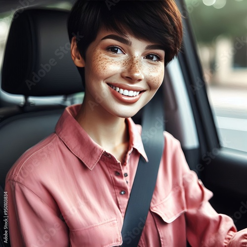 69 Female with Freckles A young female driver with freckles and photo