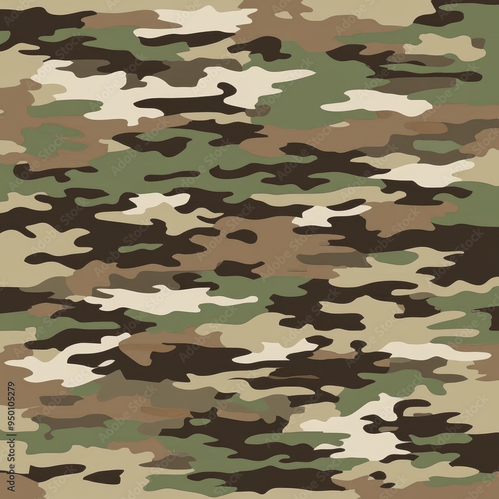 Fototapeta premium A seamless pattern background of camouflage repeating in a classic clothing style. Colors include green brown black olive. Design element. Modern illustration.