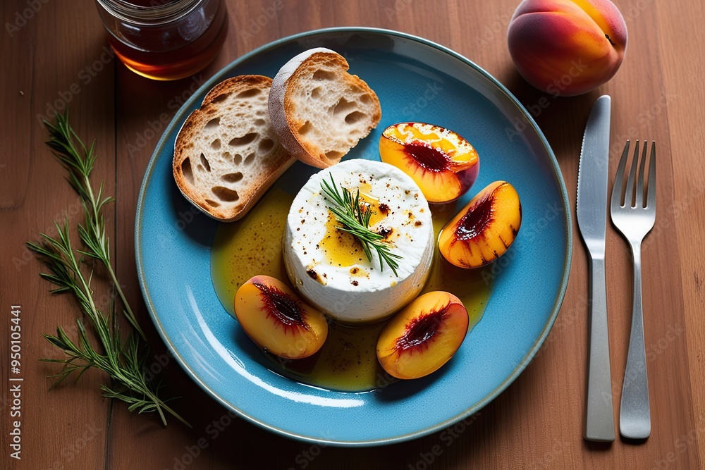 Creamy Feta Dish with Honey-Grilled Nectarines and Rustic Bread Creamy Feta Dish with Honey-Grilled Nectarines and Rustic Bread