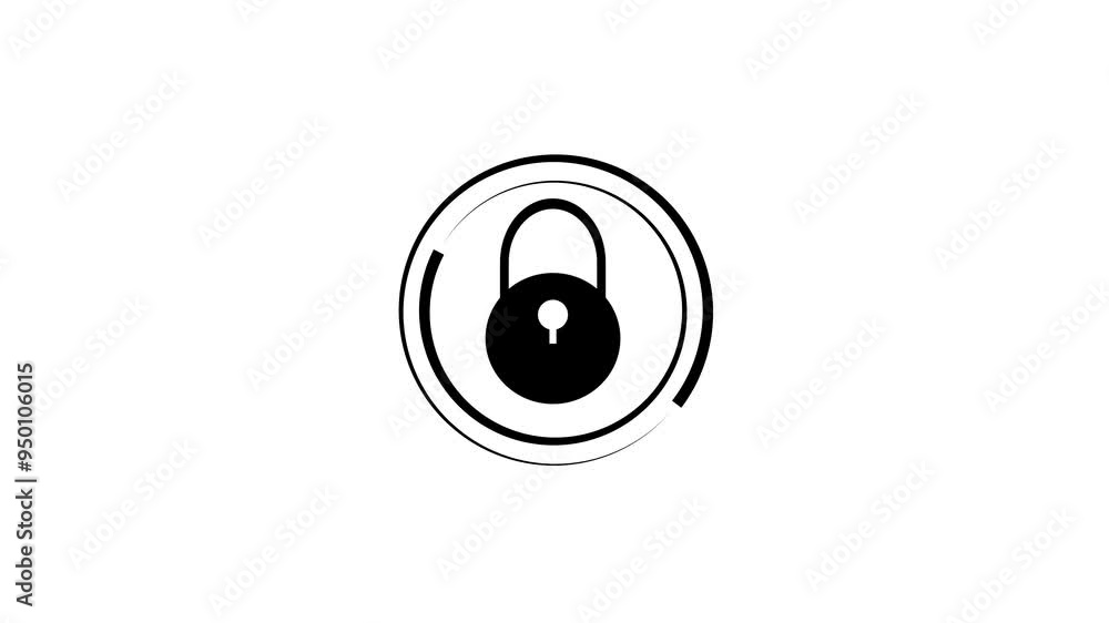 Animated lock icon with Password protection isolated black background.