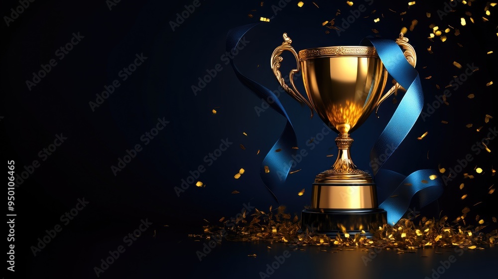 Celebratory Gold Trophy with Dynamic Blue Ribbon Celebratory Gold Trophy with Dynamic Blue Ribbon