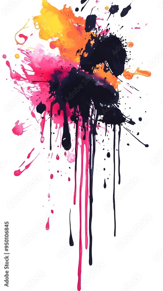 Fototapeta premium Dynamic Abstract Digital Ink with Expressive Blots and Drippings on Minimal White Backdrop
