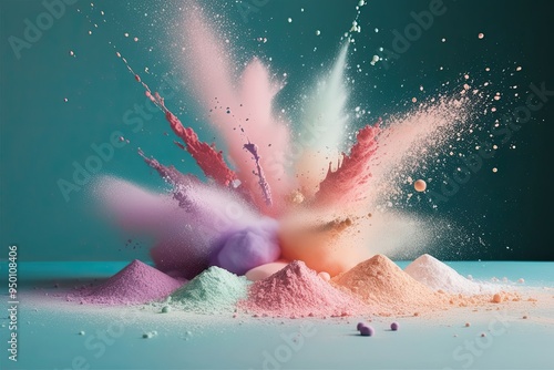 Lively Explosion of Pastel Powders Suspended in Time with Enchanting Abstract Splatter