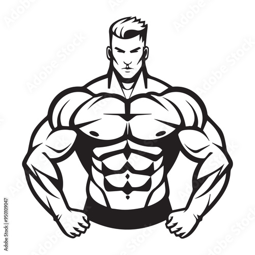 Black and White Hand-Drawn Muscular Male Vector in Engraved Woodcut Style