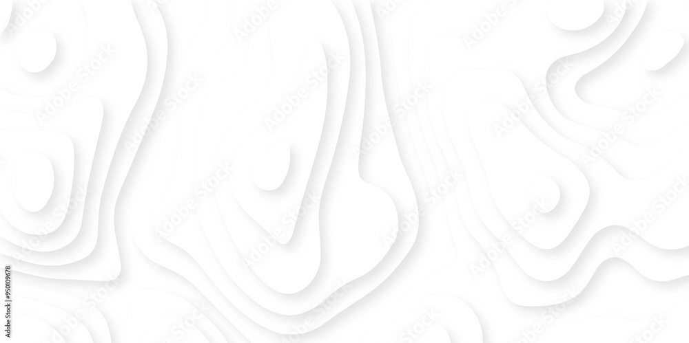 Fototapeta premium Abstract luxury white modern 3d papercut, topography map circle and wave line smooth multilayer pattern. vector white art papercut design Topographic geometric map relief texture with curved layers.