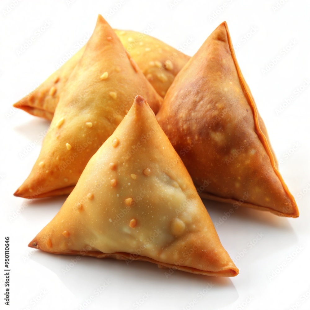 The plate of fried samosa on a white background. The plate of fried samosa on a white background.