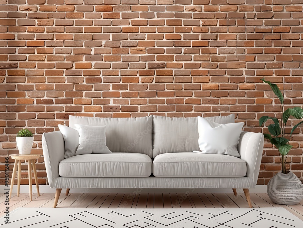 Naklejka premium Cozy Living Room with Brick Wall Background