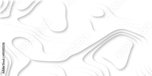 Abstract luxury white modern 3d papercut, topography map circle and wave line smooth multilayer pattern. vector white art papercut design Topographic geometric map relief texture with curved layers.