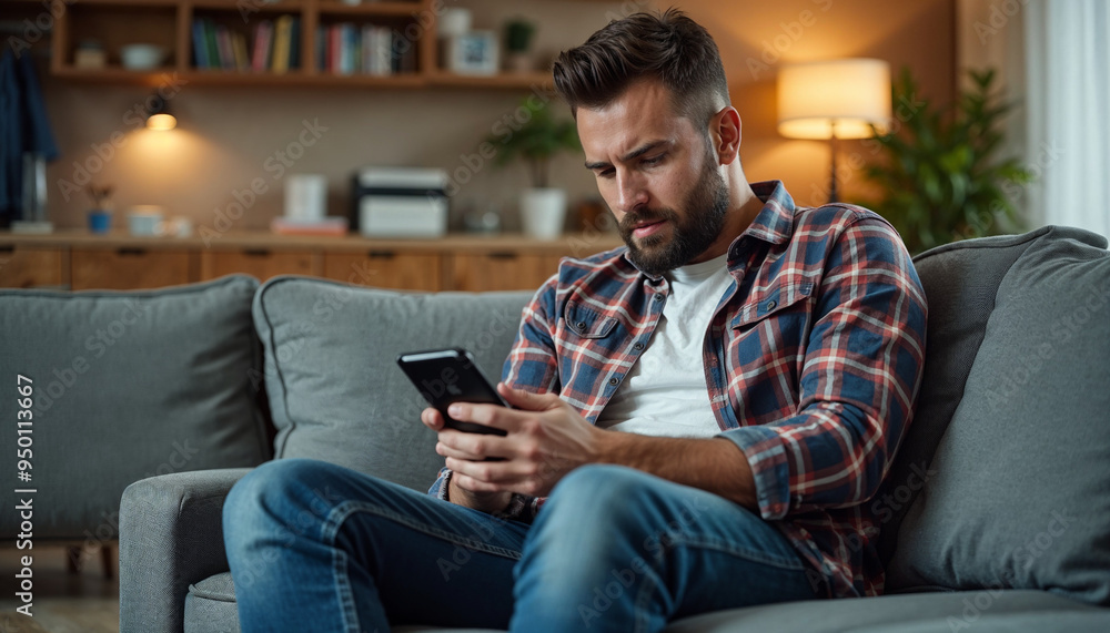 Close-up portrait of a young Indian man sitting on the couch at home and talking smiling at the camera while gesturing with his hands Close-up portrait of a young Indian man sitting on the couch at home and talking smiling at the camera while gesturing with his hands