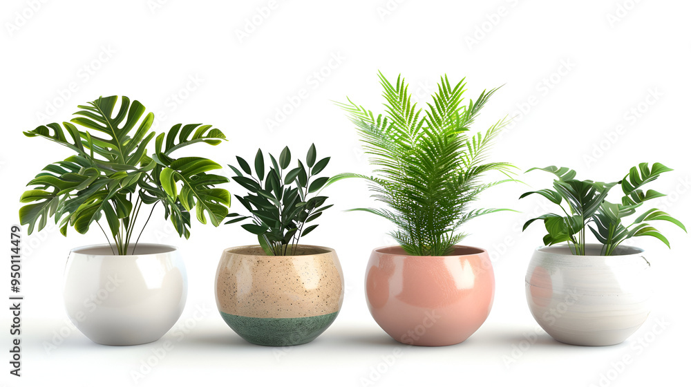 vase and interior plants pots on the white background, 3D rendering of a group of potted plants in a white room vase and interior plants pots on the white background, 3D rendering of a group of potted plants in a white room