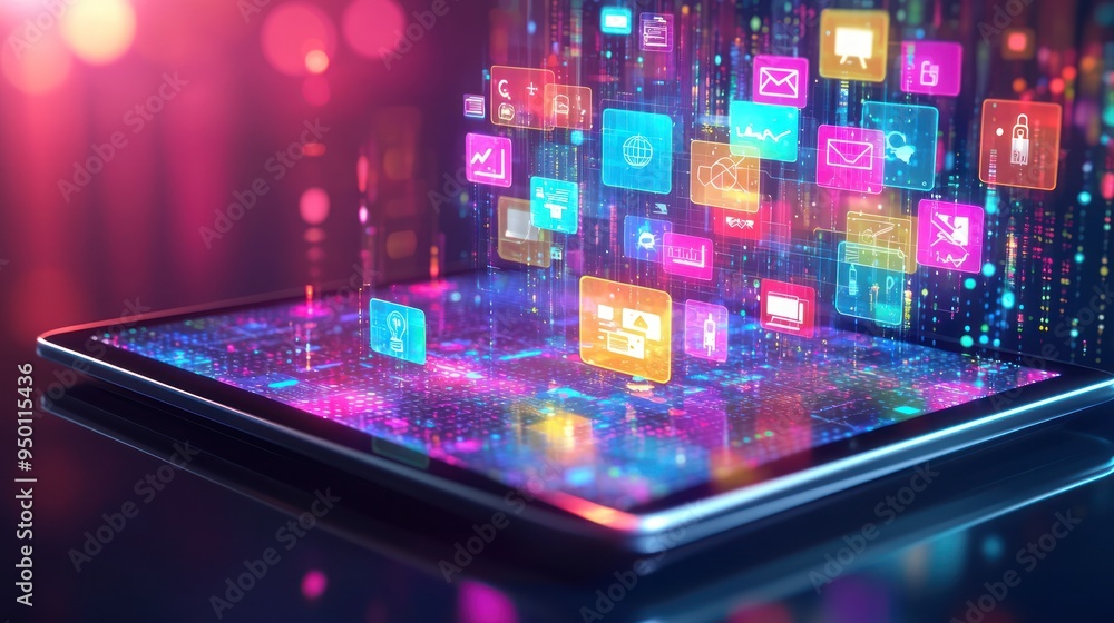 Vibrant 3D Render of Digital Tablet with Floating Educational Icons for Interactive E-Learning Experience on Bright Gradient Background in 8K Resolution,Generative Ai Vibrant 3D Render of Digital Tablet with Floating Educational Icons for Interactive E-Learning Experience on Bright Gradient Background in 8K Resolution,Generative Ai
