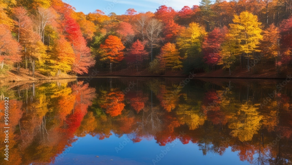 Fototapeta premium A lake in autumn in the French countryside and its beautiful reflections.